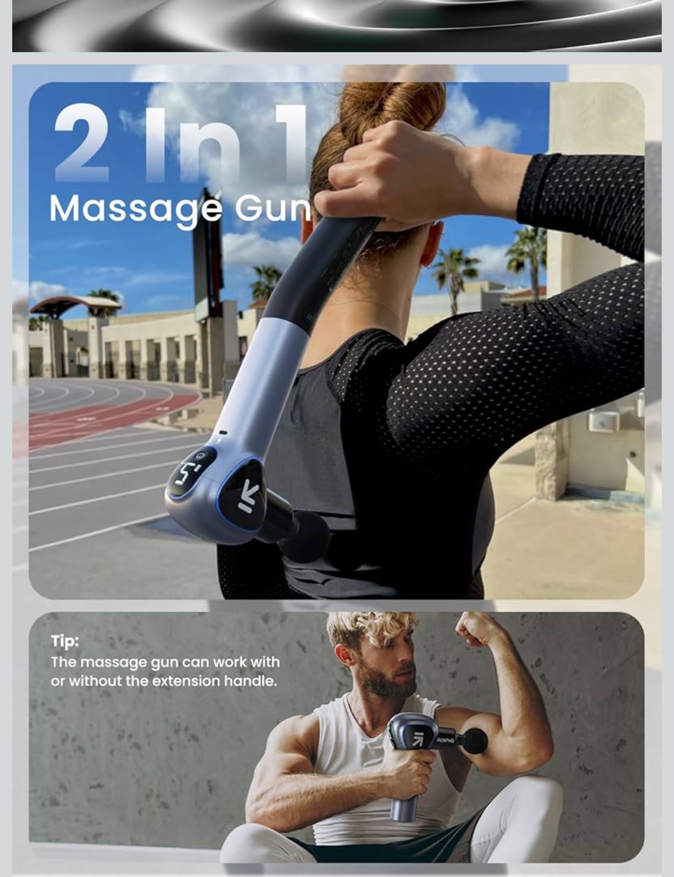 RENPHO Massage Gun mit Verlängerungsgriff, Muskelmassage, Grau