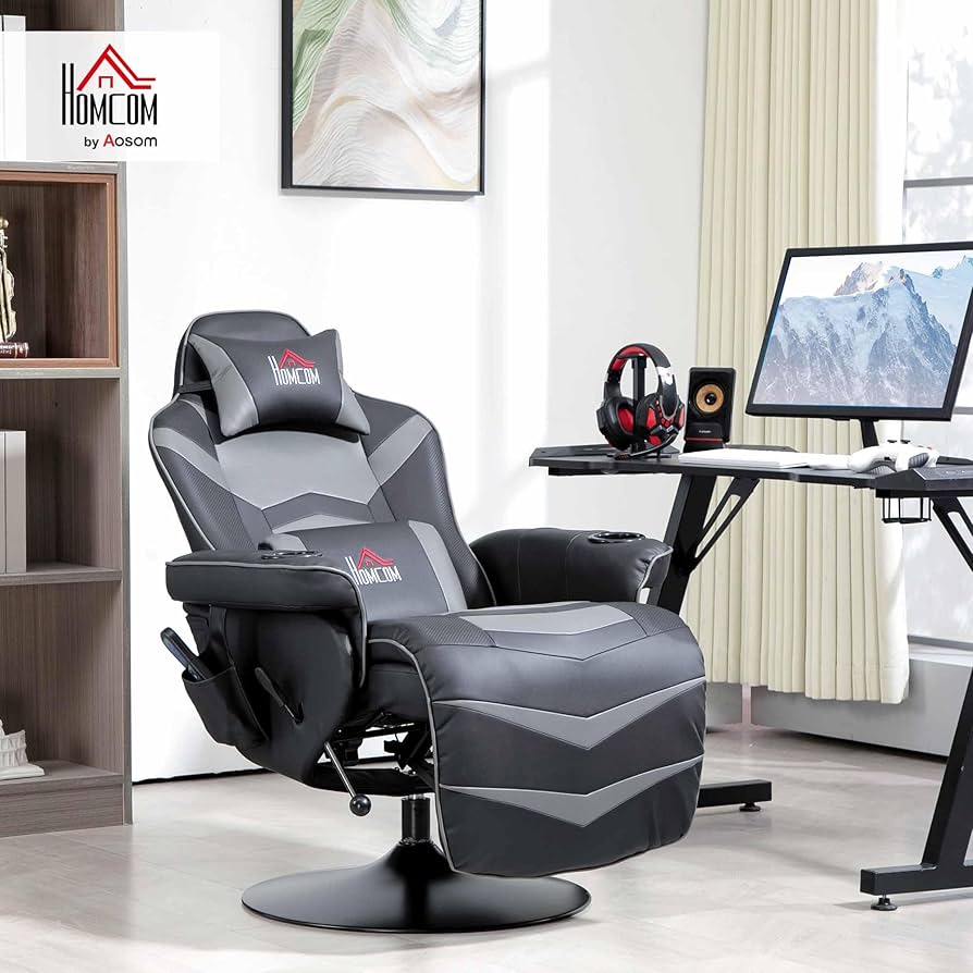 Gaming Massagesessel mit Fußstütze, 150° Lehne, Grau , Rot ,