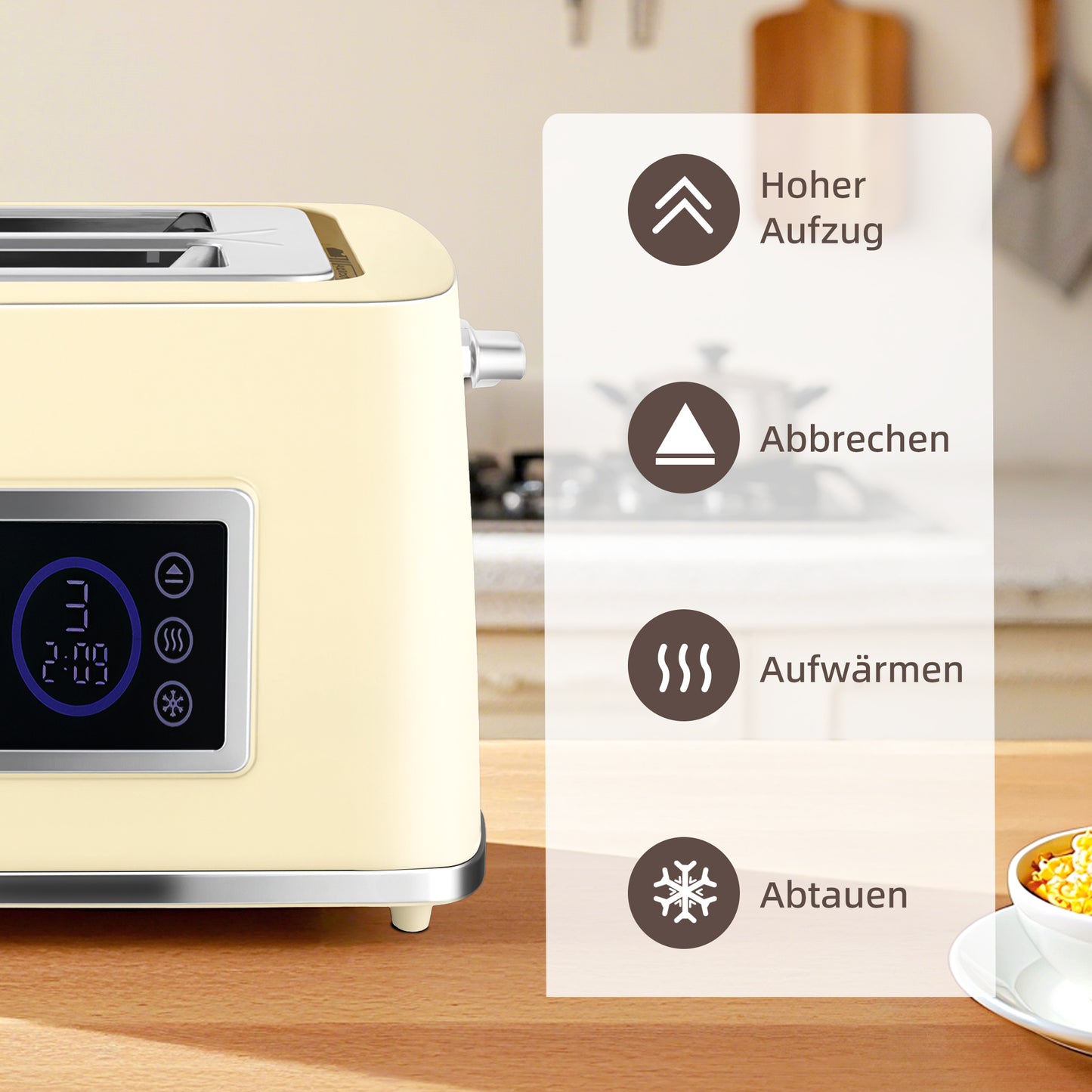 Elektrischer Wasserkocher & Toaster-Set 1,7L LED-Touchscreen Schwarz/Creme