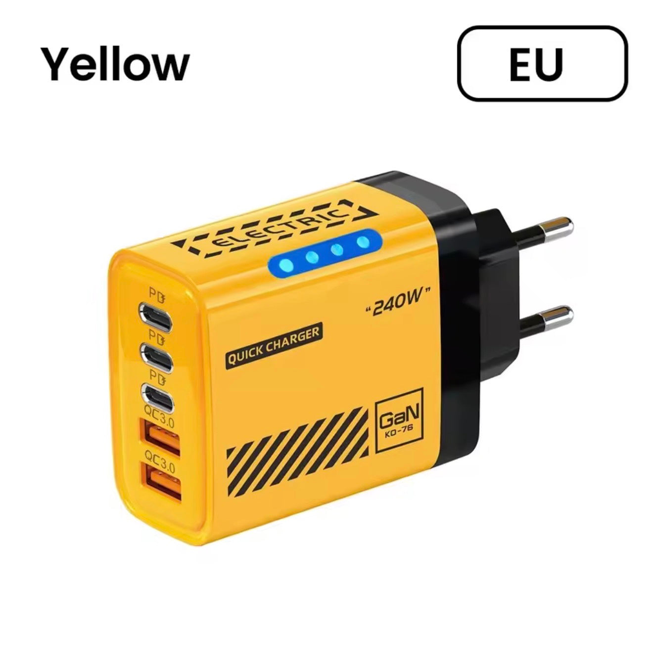 🔥 240W GaN Ladegerät + 4-in-1 2m Schnellladekabel – Schwarz & Gelb, Laptop & Handy