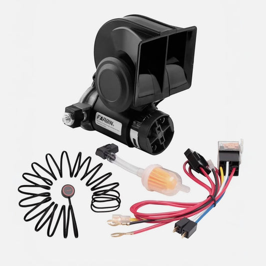 ALTIN™ elektrische lufthupe 12v – kompakte 150db auto hupe mit luftkompressor, inklusive kabelsatz & filter, wasserdichtes design für lkw, suv, motorrad