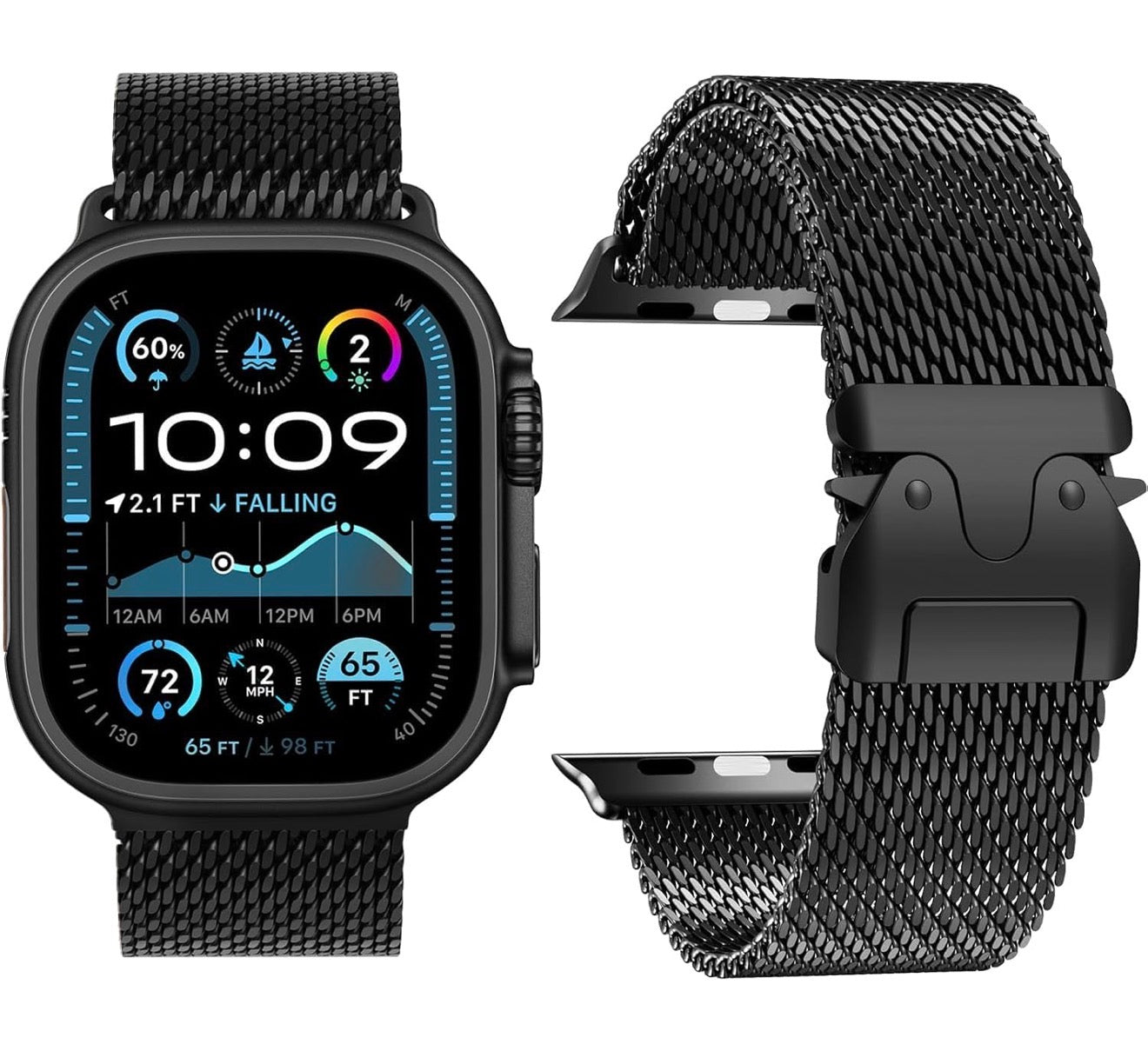 Apple Milanese Titan Milano Armband + Elastischer Titan Ring Unisex Set