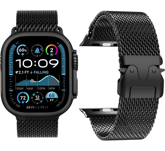 Apple Milanese Titan Milano Armband + Elastischer Titan Ring Unisex Set