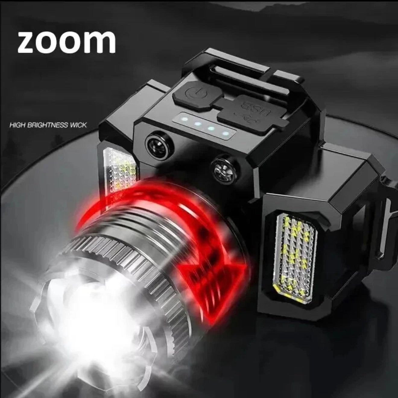 USB Wiederaufladbare LED Stirnlampe, 5LED & Sensor, Zoom, Camping, Angeln & Outd