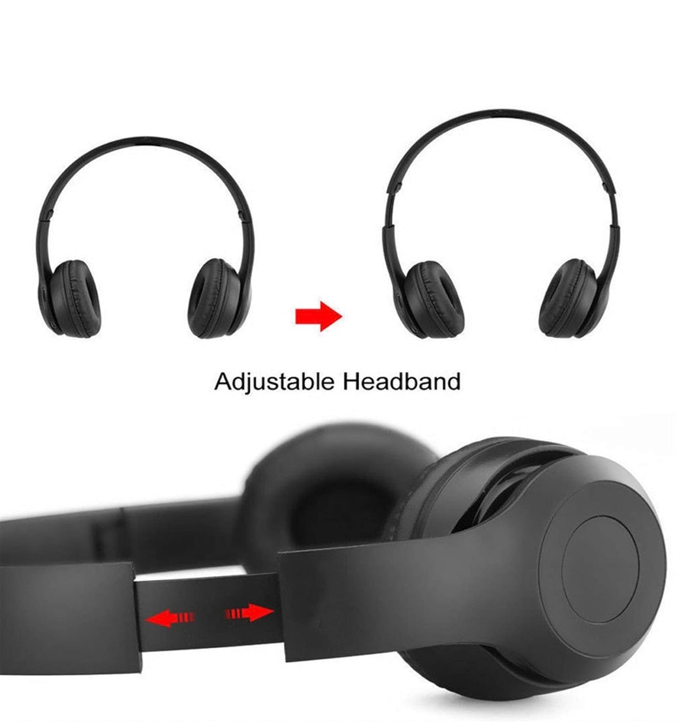 Kabelloser Bluetooth 5.0 P47 Kopfhörer Faltbar Stereo, FM, TF, Weiß/Rot/Schwarz