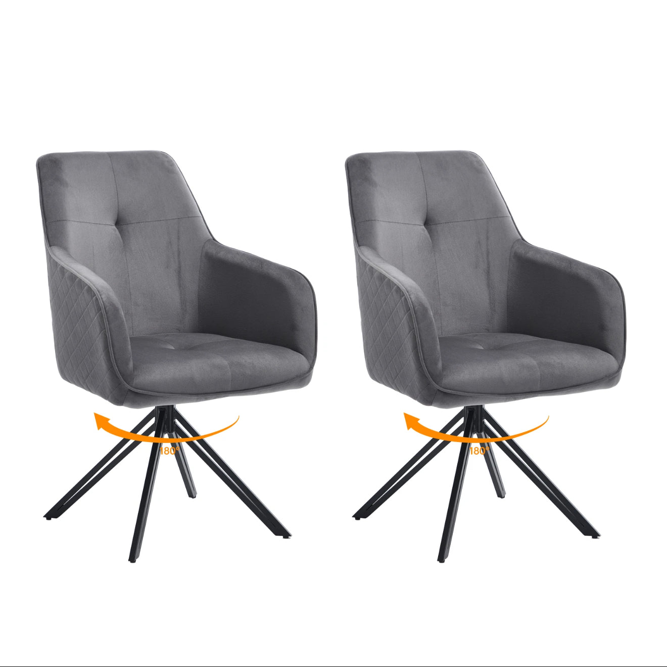 2er Set Drehbare Esszimmerstühle aus Samt – 180° Selbstrückstellung, Kapitoniertes Design – Grau oder Weiß – Kostenloser Versand