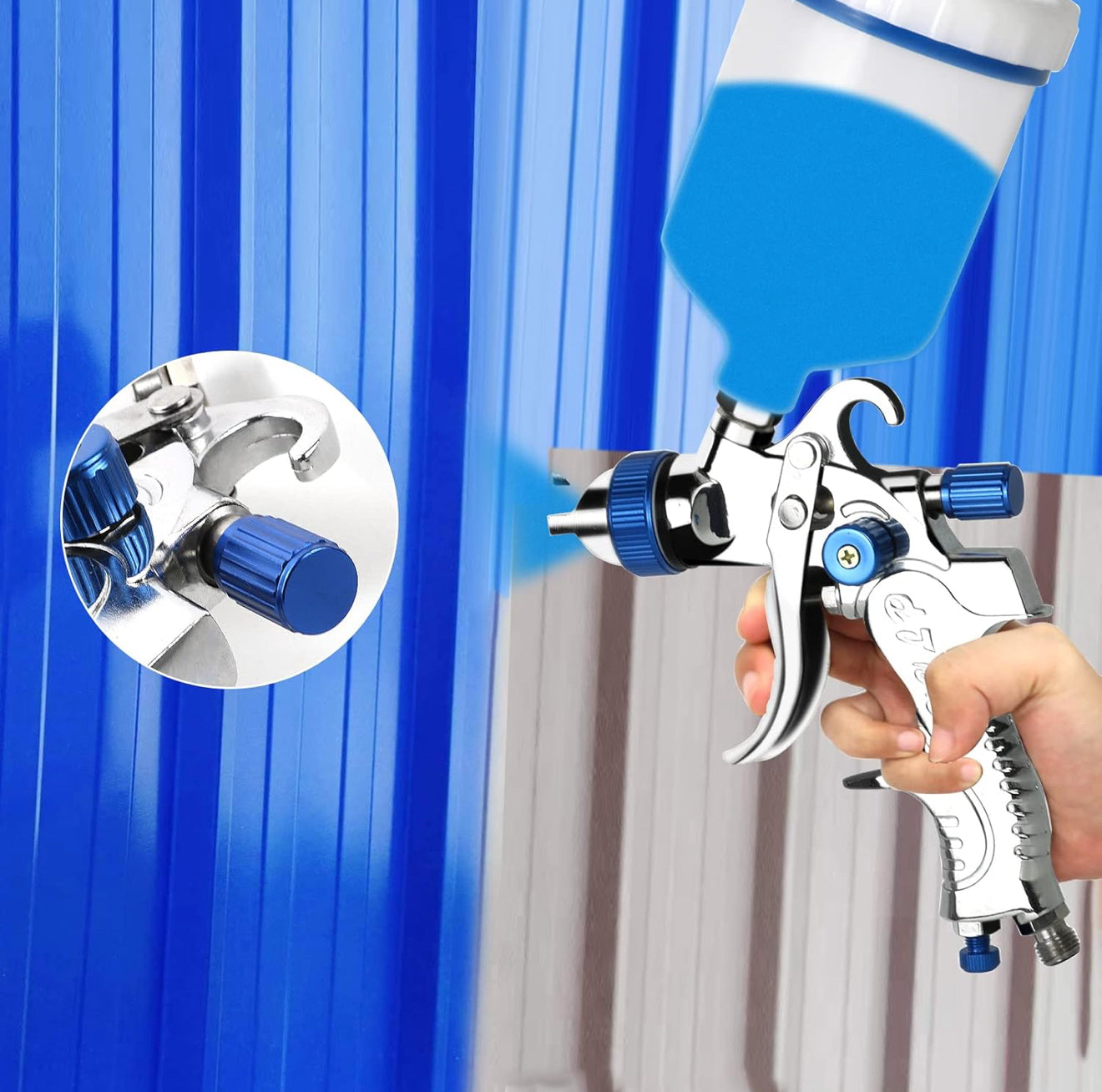 HVLP Lackierpistole 3 Düsen 1,4/1,7/2,0 mm Spritzpistole Grün/Blau