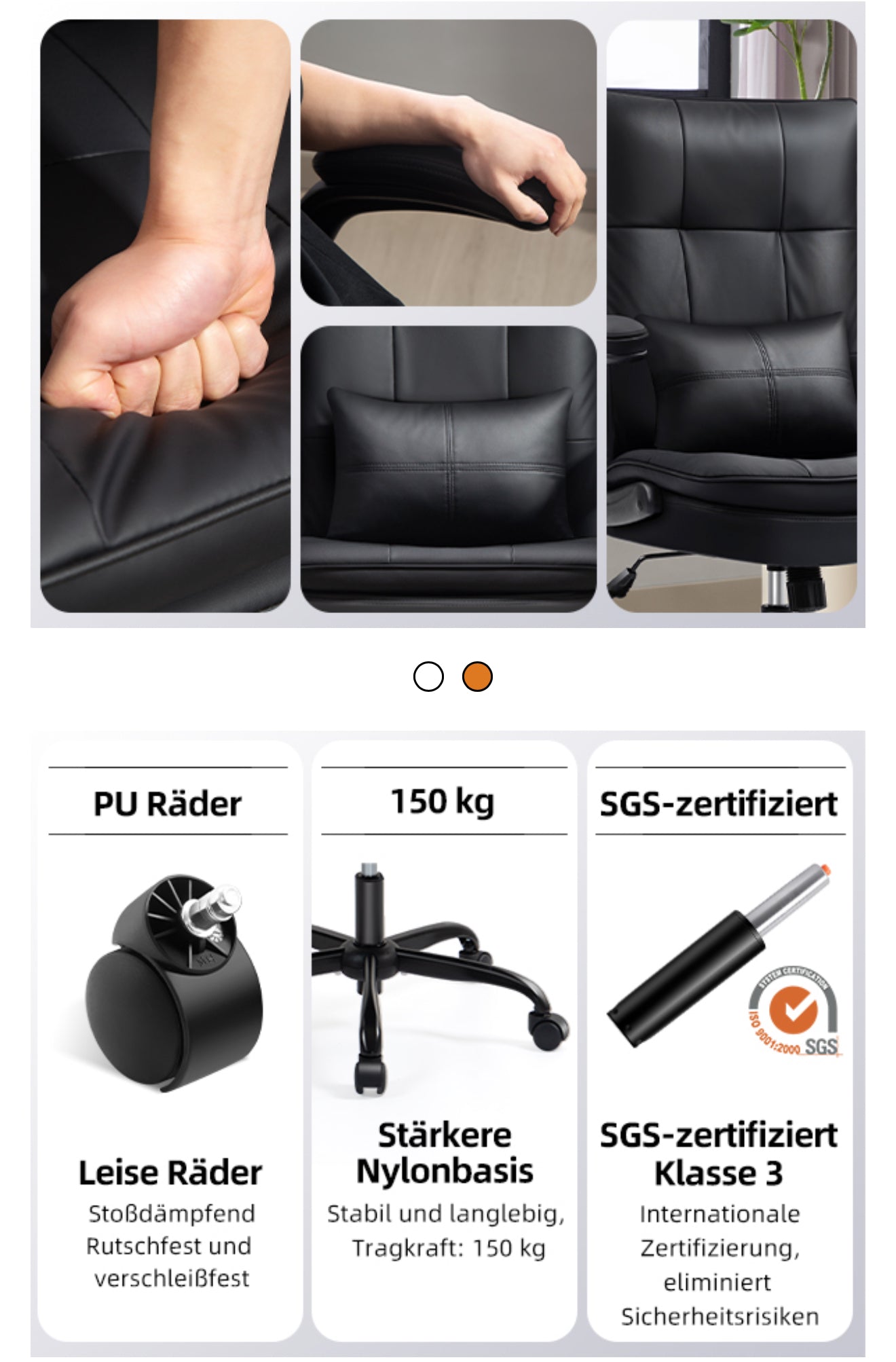 Ergonomischer Bürostuhl | Kratzfestes Kunstleder | Klappbare Armlehnen | 150 kg