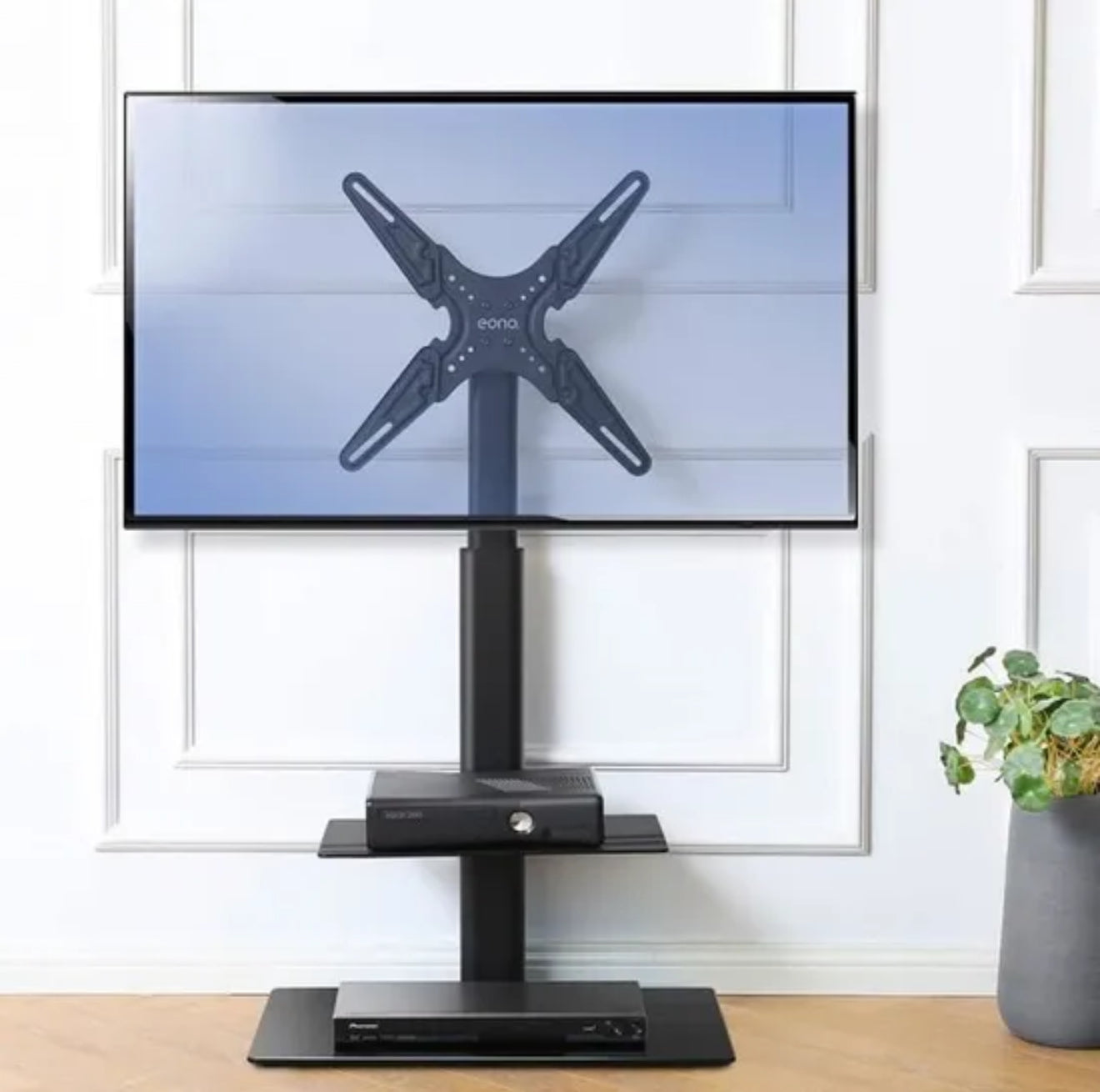 ALTIN™ TV Standfuß 32–55 Zoll – Höhenverstellbar, Schwenkbar – Universal TV-Ständer mit 2 Ablagen für LED LCD QLED OLED – Bis 60 Zoll & 35 kg