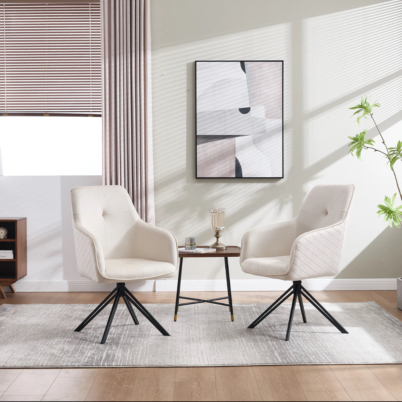 2er Set Drehbare Esszimmerstühle aus Samt – 180° Selbstrückstellung, Kapitoniertes Design – Grau oder Weiß – Kostenloser Versand