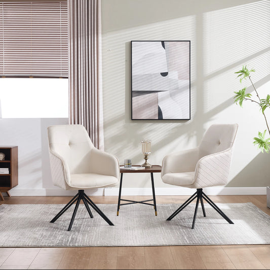 2er Set Drehbare Esszimmerstühle aus Samt – 180° Selbstrückstellung, Kapitoniertes Design – Grau oder Weiß – Kostenloser Versand