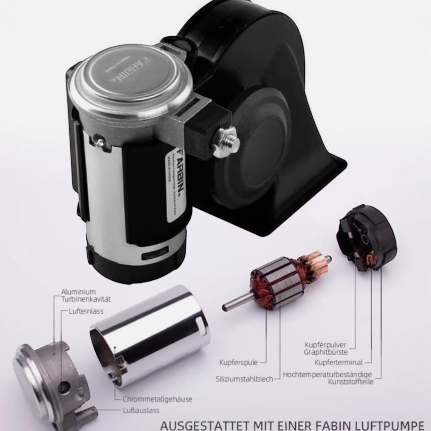 ALTIN™ elektrische lufthupe 12v – kompakte 150db auto hupe mit luftkompressor, inklusive kabelsatz & filter, wasserdichtes design für lkw, suv, motorrad
