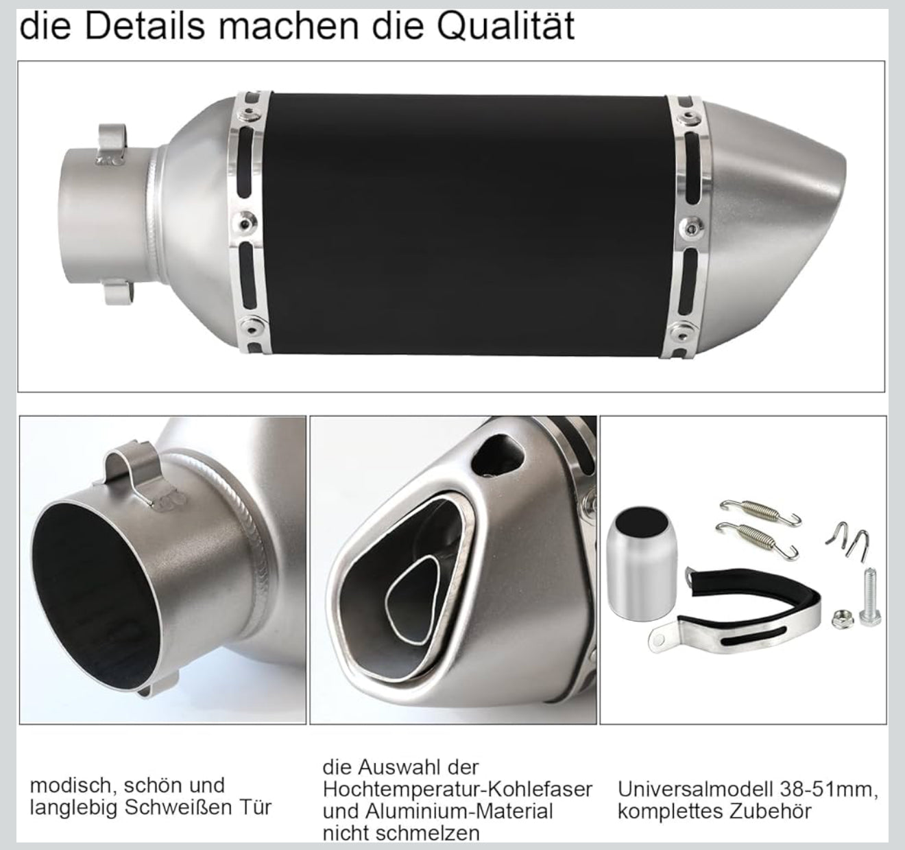 Abnehmbarer DB-Killer, Hochtemperaturbeständig, Universell 38–51 mm, Aluminium + Edelstahl