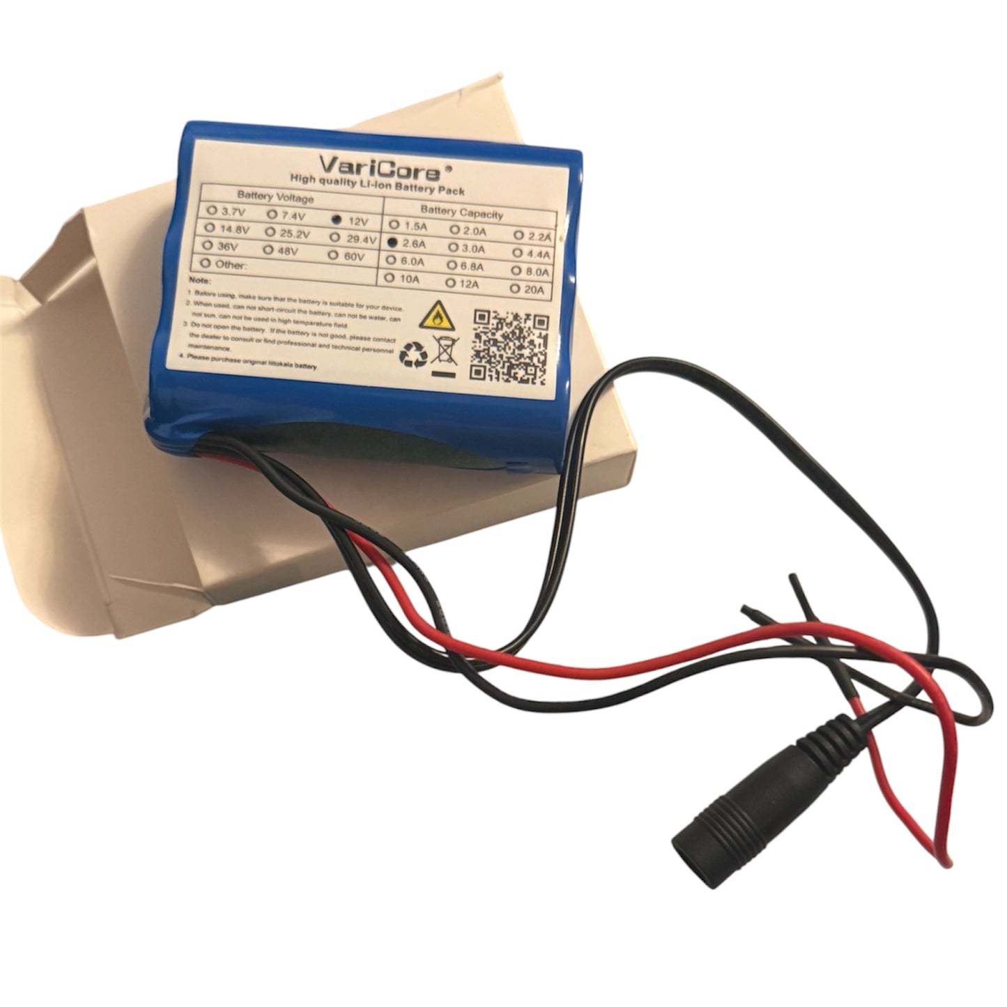VariCore 12V 2.6Ah Li-Ion Akku Pack 2X DC Jack 18650