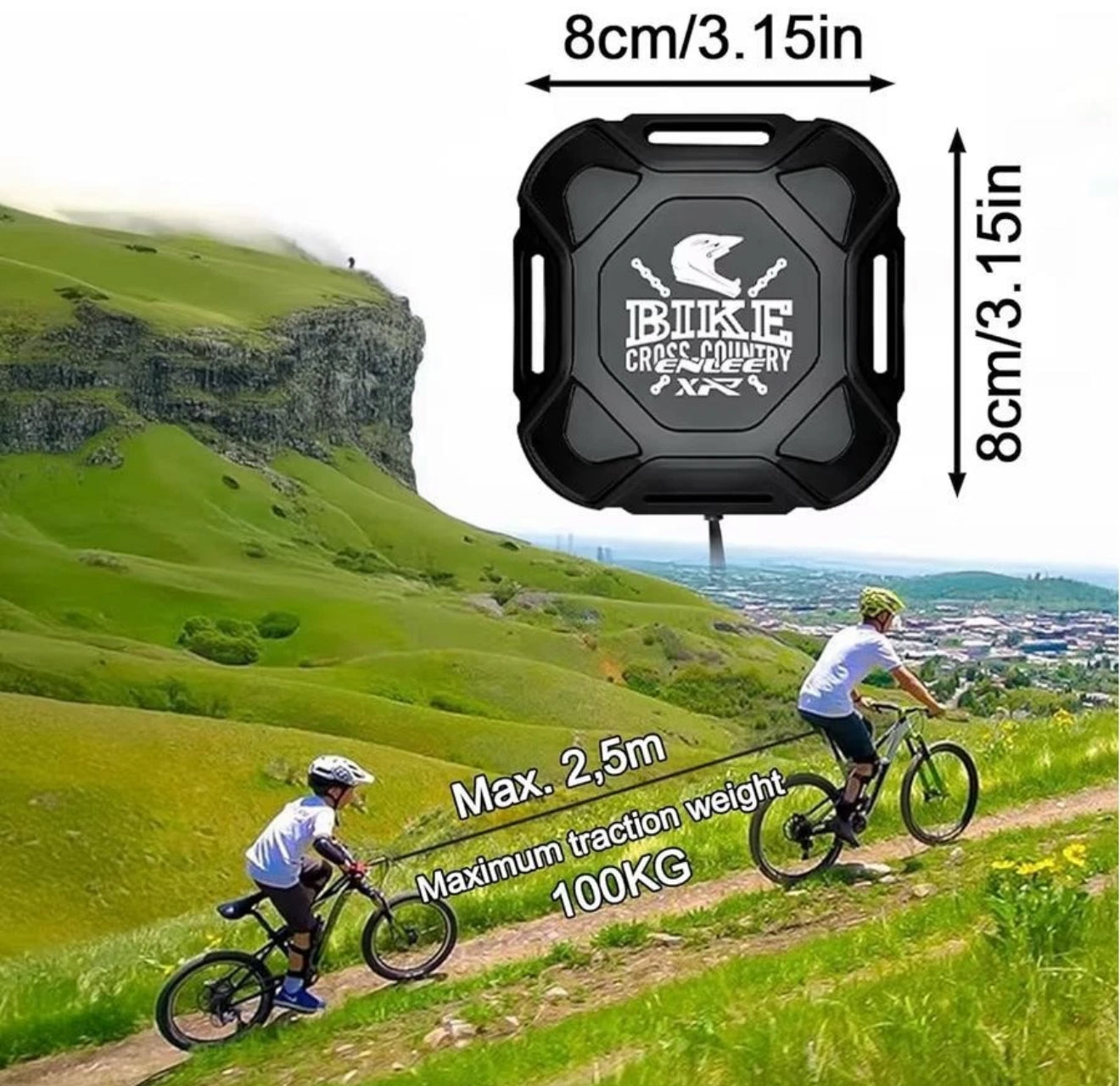 Kinder MTB Abschleppgurt 2,5m automatisch einziehbar – Schwarz 100kg