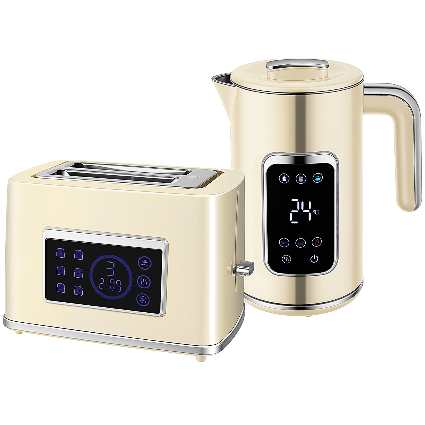 Elektrischer Wasserkocher & Toaster-Set 1,7L LED-Touchscreen Schwarz/Creme