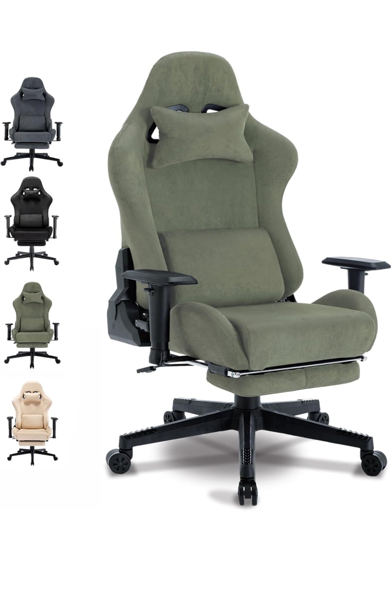 Gaming Stuhl ergonomisch | PC Stuhl, höhenverstellbar, drehbar, Fußstütze, 4 Farben
