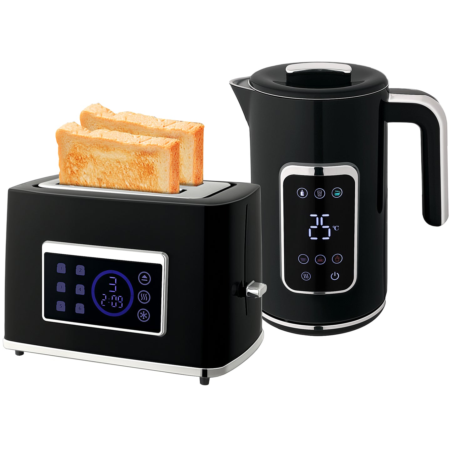 Elektrischer Wasserkocher & Toaster-Set 1,7L LED-Touchscreen Schwarz/Creme