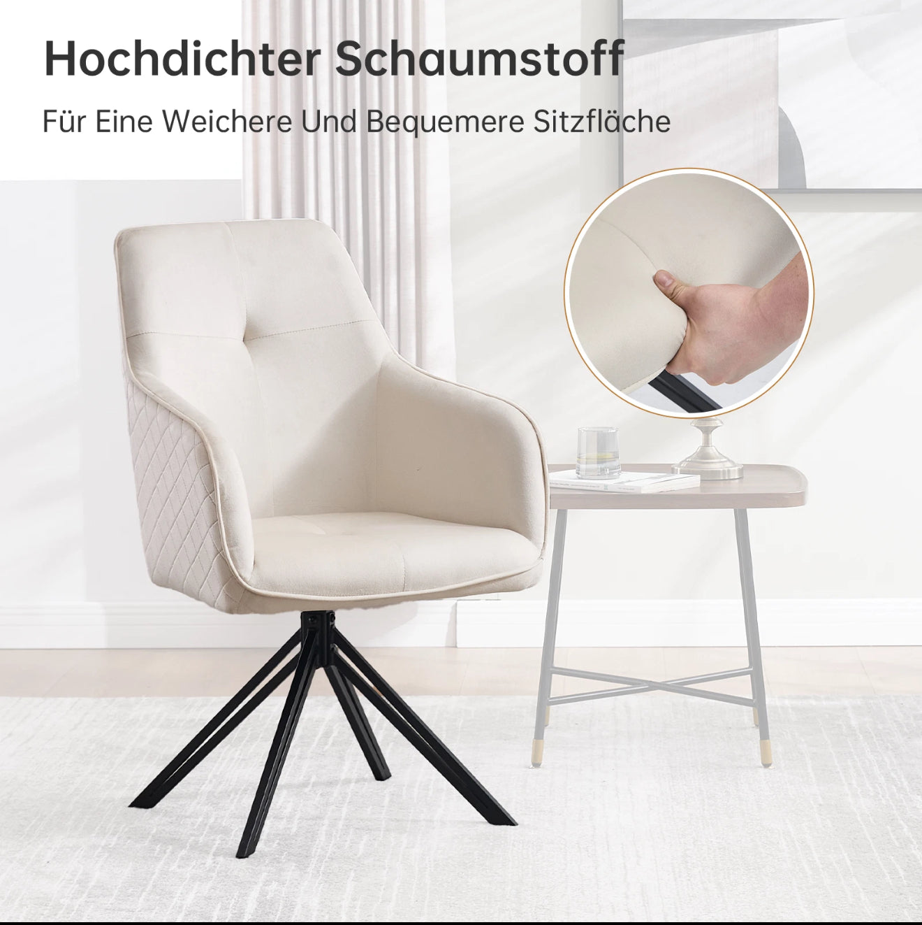 2er Set Drehbare Esszimmerstühle aus Samt – 180° Selbstrückstellung, Kapitoniertes Design – Grau oder Weiß – Kostenloser Versand