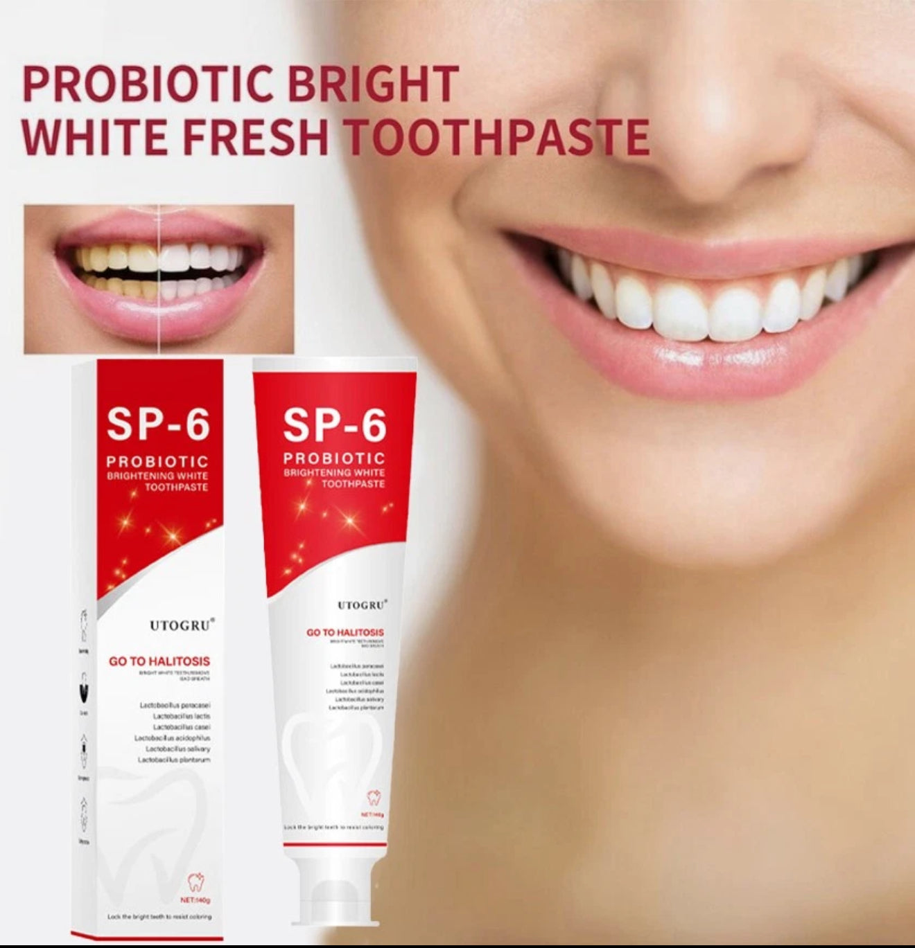 SP6 Ultra Whitening Zahnpasta – Probiotische Tiefenreinigung & Aufhellung | Natürliche Formel für frischen Atem & gesundes Zahnfleisch, 140 g