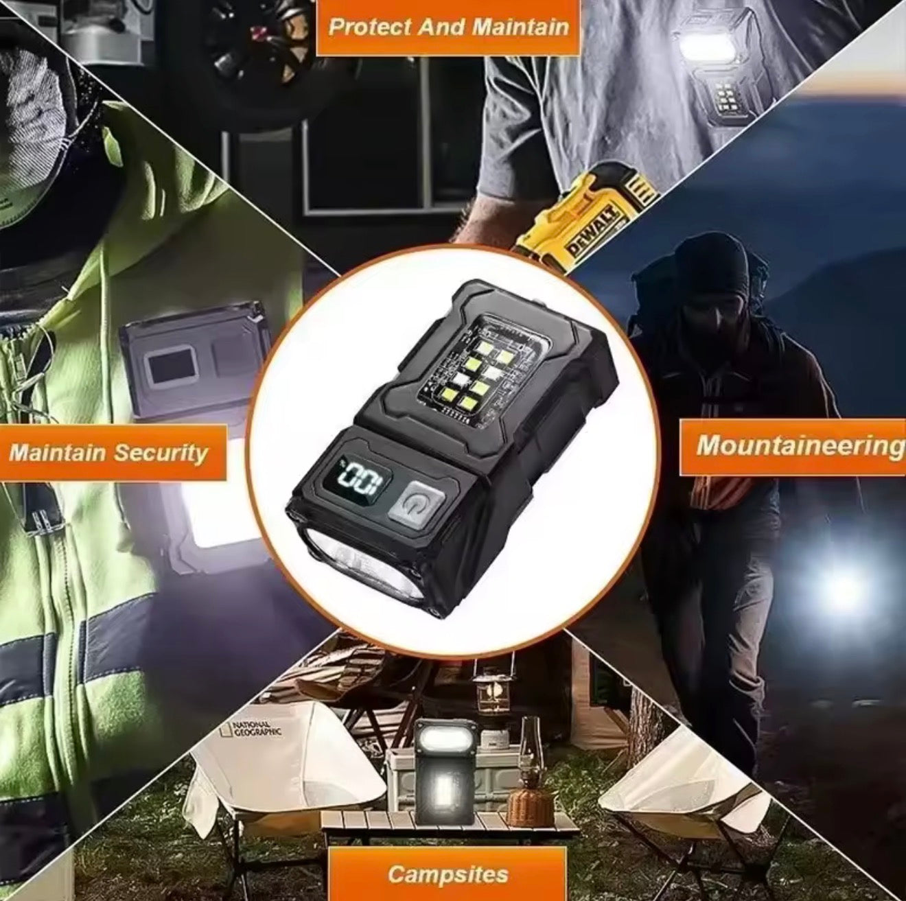 Multifunktionale taktische Arbeitslampe 7-in-1, 500 Lumen, Powerbank, IP45, Clip ✅