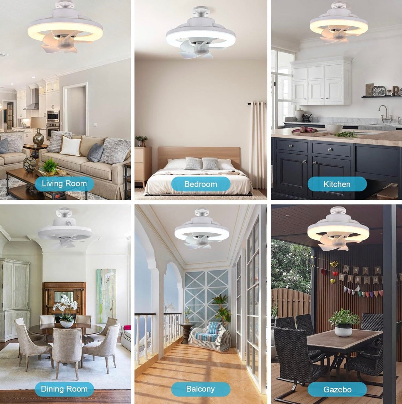 LED Deckenventilator mit Licht, Fernbedienung, 360° drehbar, dimmbar, 3 Lichtmodi
