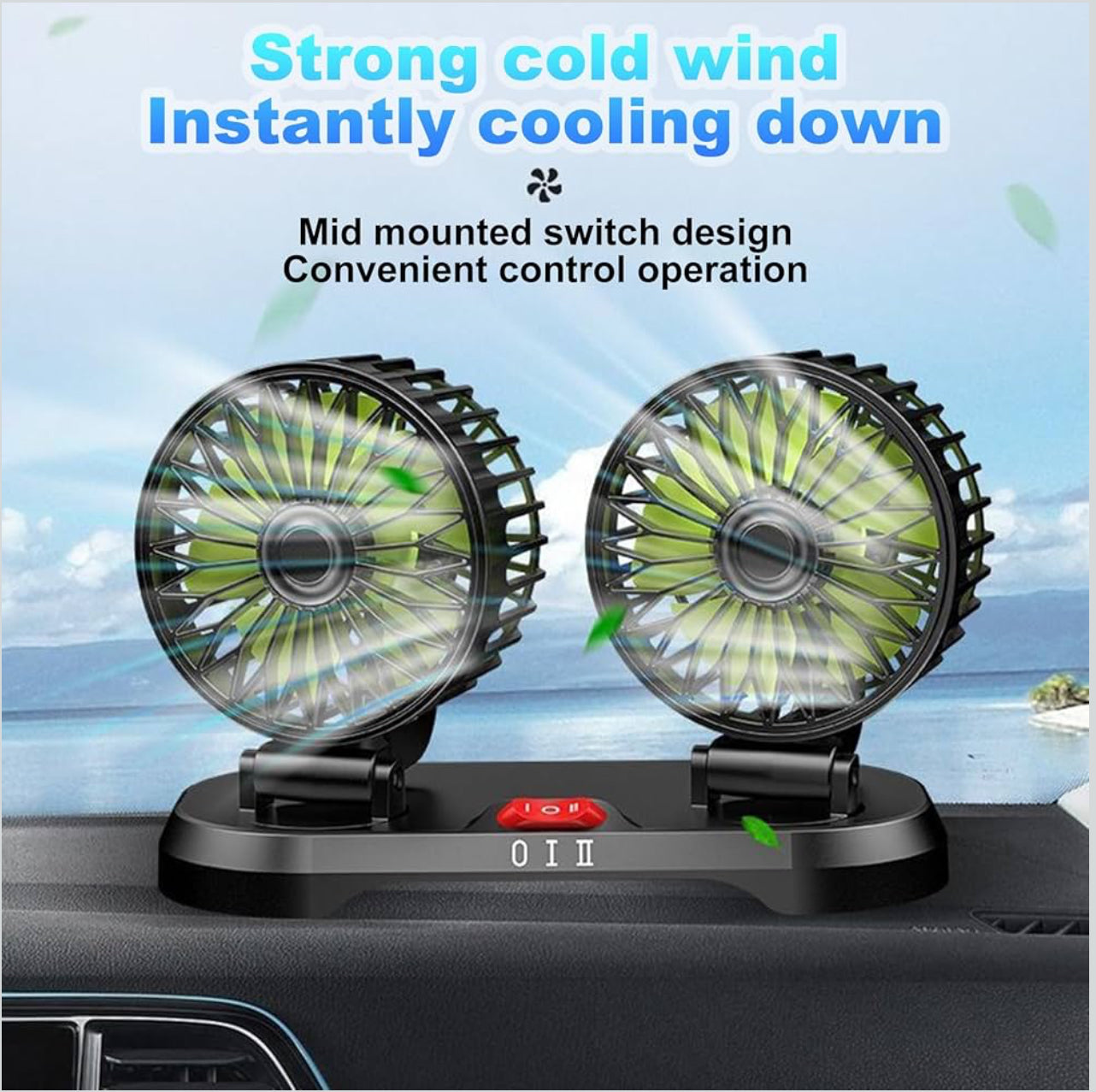 12V Doppelkopf Auto-Lüfter 360° drehbar – Für alle Fahrzeuge, Büro & Caravan