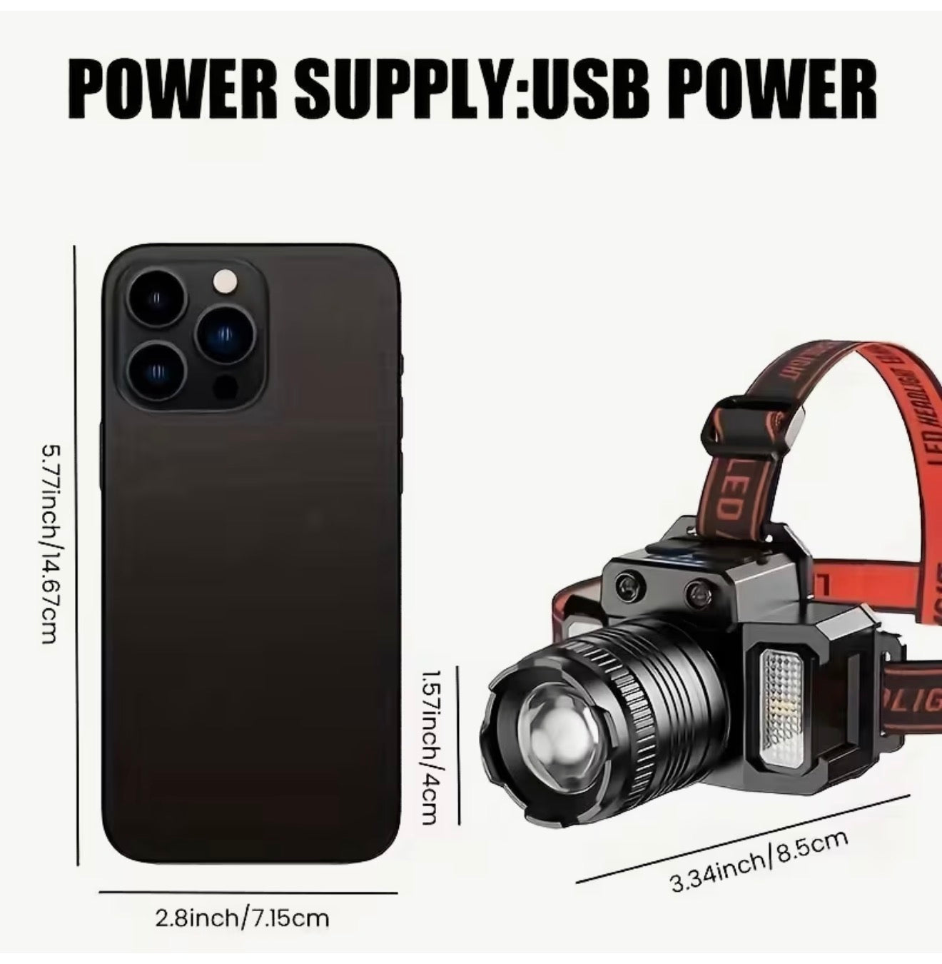 USB Wiederaufladbare LED Stirnlampe, 5LED & Sensor, Zoom, Camping, Angeln & Outd