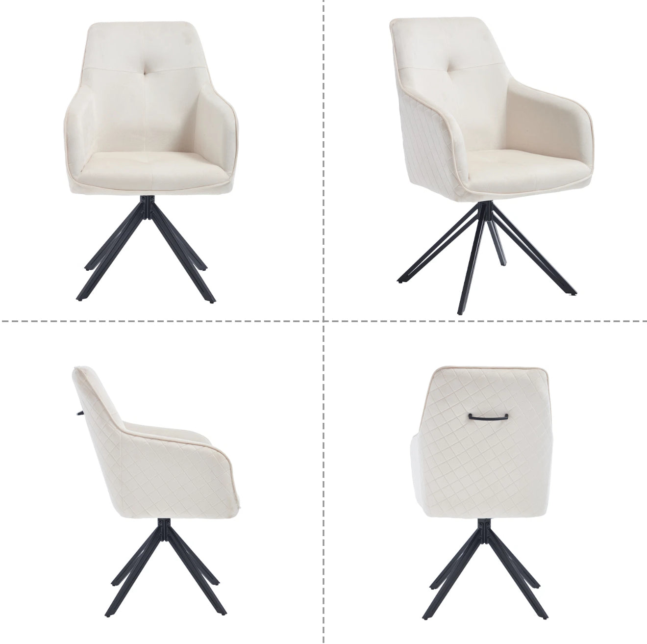 2er Set Drehbare Esszimmerstühle aus Samt – 180° Selbstrückstellung, Kapitoniertes Design – Grau oder Weiß – Kostenloser Versand