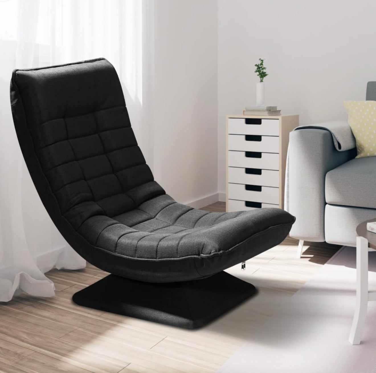 ALTIN™ Bodenstuhl – 360° Drehbar | Verstellbare Rückenlehne | Klappbares Bodensofa | Relax & Gaming Sessel in Grau/Schwarz
