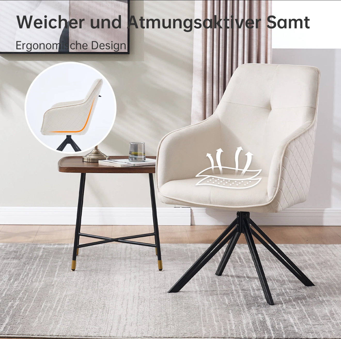 2er Set Drehbare Esszimmerstühle aus Samt – 180° Selbstrückstellung, Kapitoniertes Design – Grau oder Weiß – Kostenloser Versand