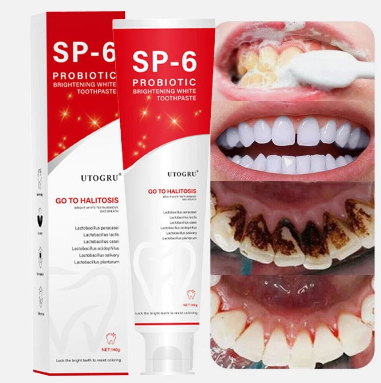 SP6 Ultra Whitening Zahnpasta – Probiotische Tiefenreinigung & Aufhellung | Natürliche Formel für frischen Atem & gesundes Zahnfleisch, 140 g