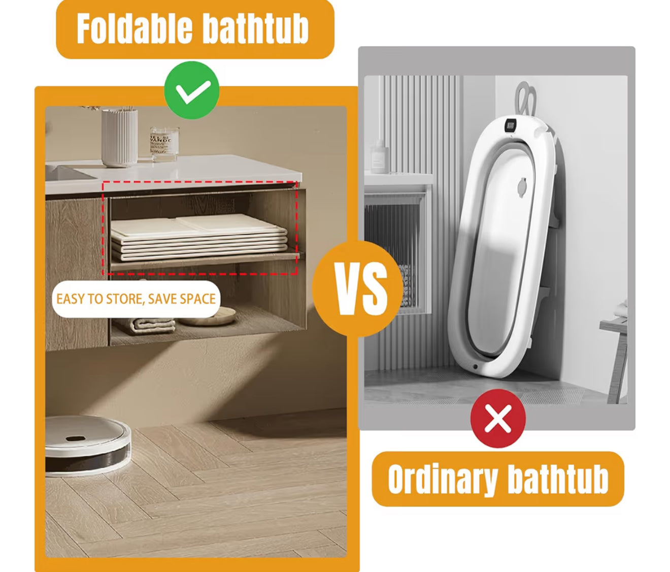 Faltbare Babybadewanne 0–8 Jahre, Tragbare Kinderwanne mit Ablauf (Beige)