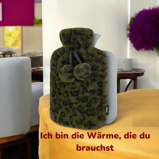 ALTIN™ Wärmflasche mit Flauschbezug – 1,8 L Große Kapazität – Weicher Kunstfellbezug – Ideal für Rücken, Nacken & Schultern – Krokodilgrün – Perfekt für kalte Nächte & als Geschenk
