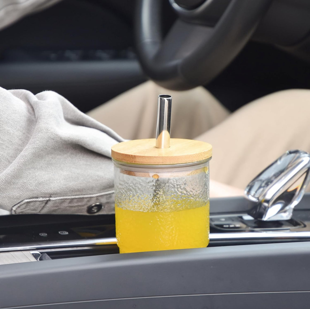 2x 600ml Boba Cup Glas Trinkbecher mit Bambusdeckel & Edelstahl Stronhalm Set