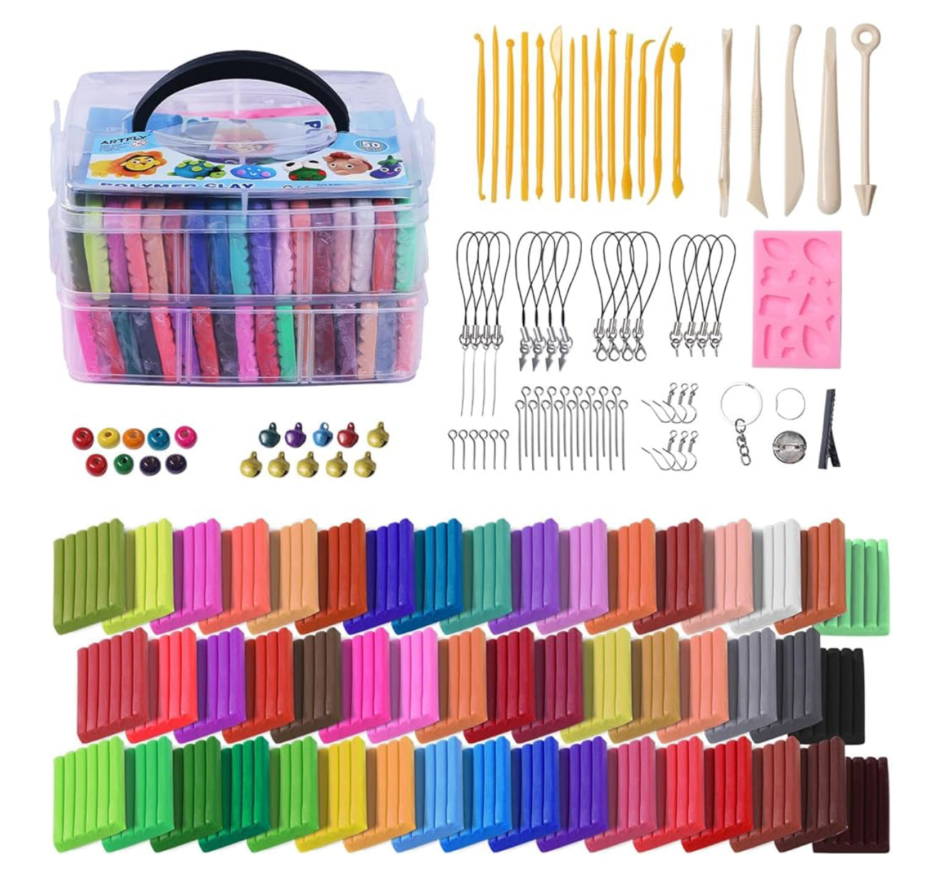 ARTFLY 50 Farben Polymer Clay Set + 50+ Zubehörteile Modellier- & Schmuckset