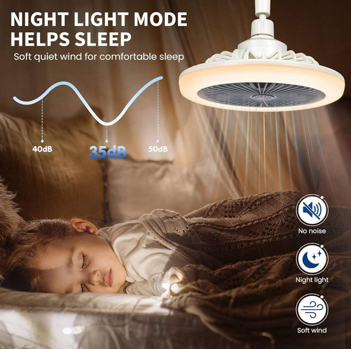 LED Deckenventilator 30W mit Fernbedienung, 3 Farben, Timer, Leise 24,5cm