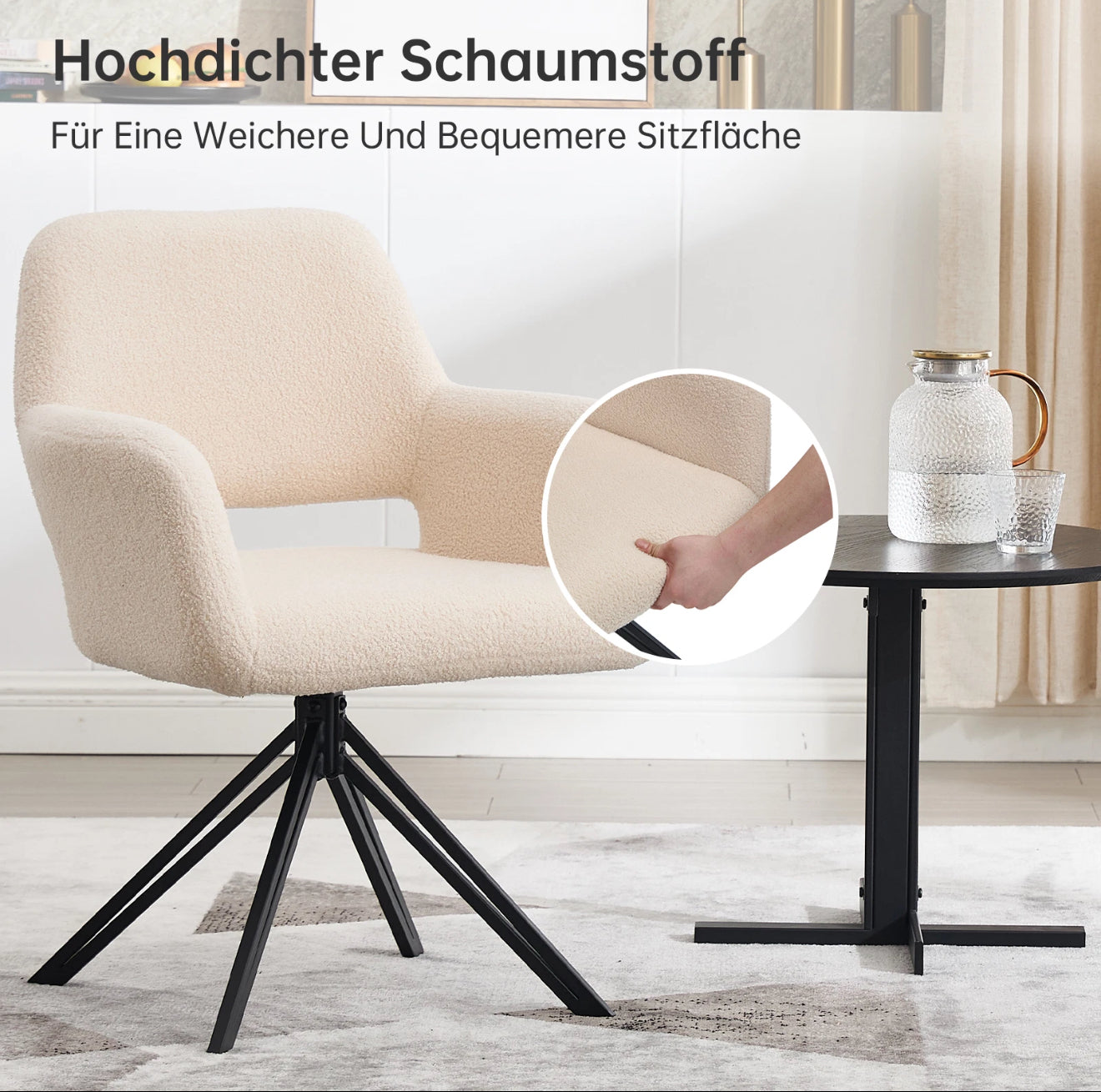 2er Set Drehbare Esszimmerstühle aus Teddy-/Bouclé-Stoff – 180° Selbstrückstellung, Komfort & Stil – Schwarz oder Weiß – Kostenloser Versand