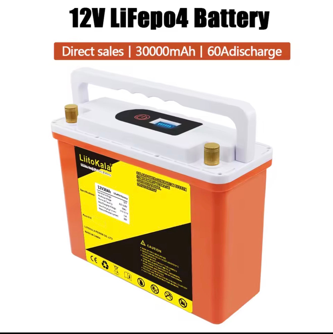 LiitoKala 12V 30Ah LiFePO4 Akku 384Wh Solar Speicher BMS