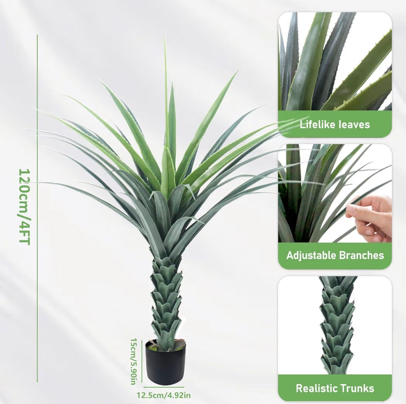 Künstliche Agave Pflanze 120/150cm GOVIRAYE Tropen Deko Innen Außen Büro Balkon