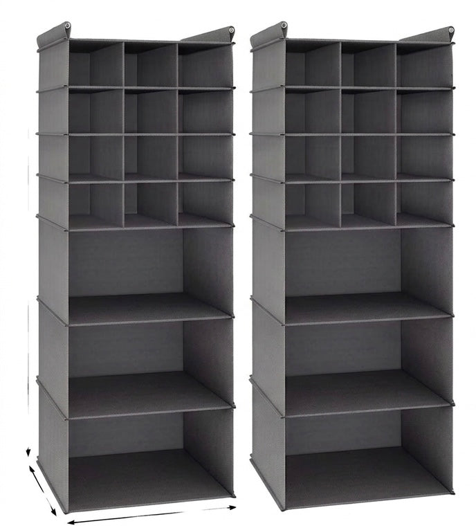 2er Set Schrank Organizer 30 Fächer Hängeregal Kleiderschrank Aufbewahrung Grau