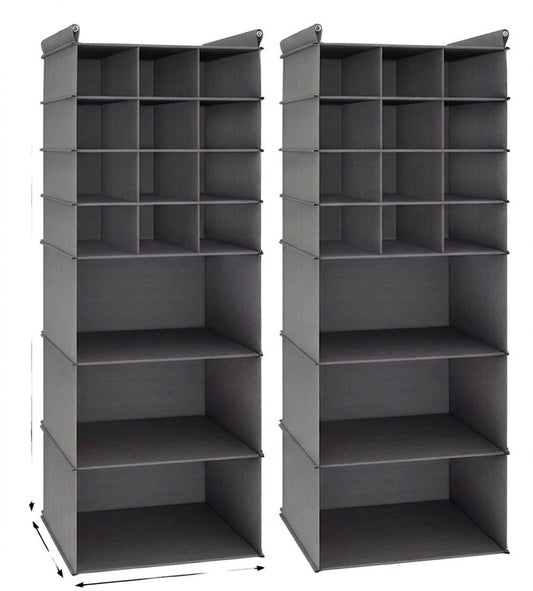 2er Set Schrank Organizer 30 Fächer Hängeregal Kleiderschrank Aufbewahrung Grau