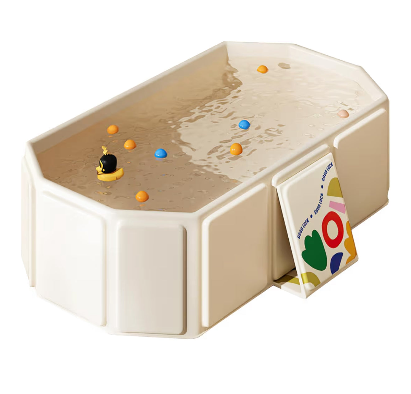 Faltbare Babybadewanne 0–8 Jahre, Tragbare Kinderwanne mit Ablauf (Beige)