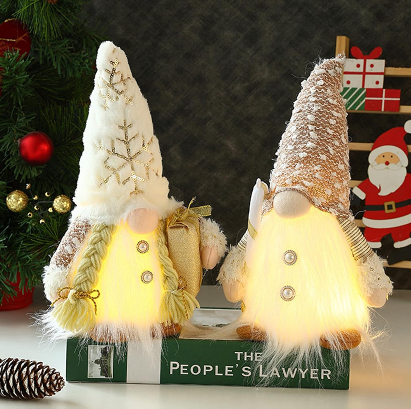 9-teiliges Weihnachtsdeko Set – LED Wichtel, Plüschkuh, Zwerge & Elfen für Winter & Festliche Stimmung