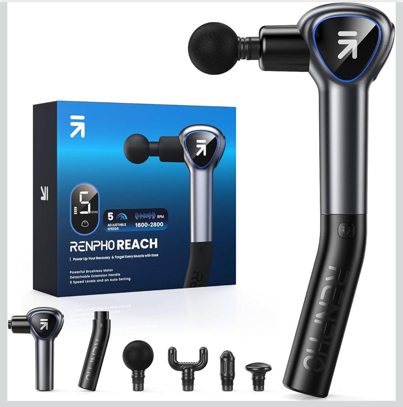 RENPHO Massage Gun mit Verlängerungsgriff, Muskelmassage, Grau