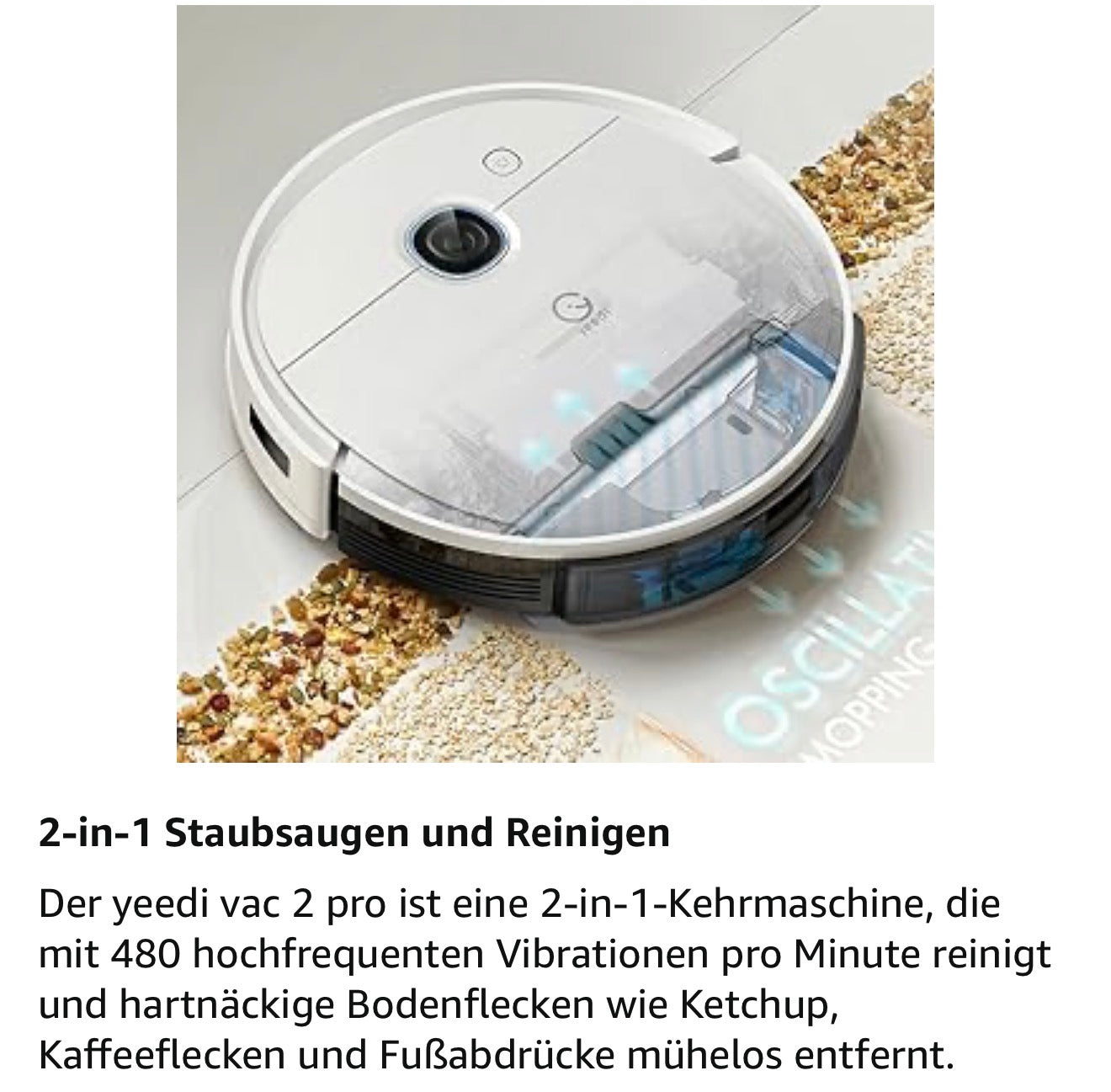 yeedi vac 2 pro Saugroboter 3000Pa Wischfunktion 2in1 480/min VSLAM App
