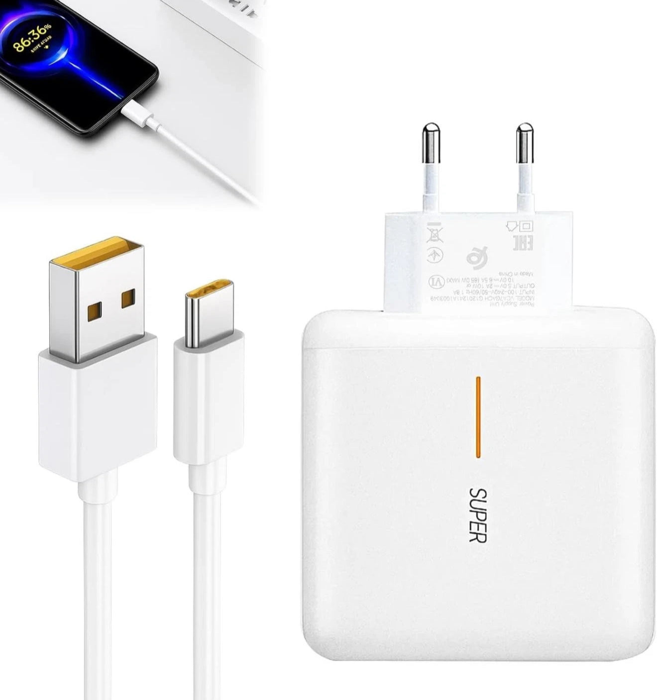 65 W USB-C Schnellladegerät + 2 m Kabel | Kompatibel mit Oppo / OnePlus / Realme