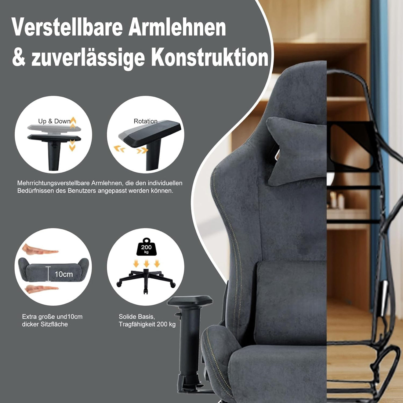 Gaming Stuhl ergonomisch | PC Stuhl, höhenverstellbar, drehbar, Fußstütze, 4 Farben