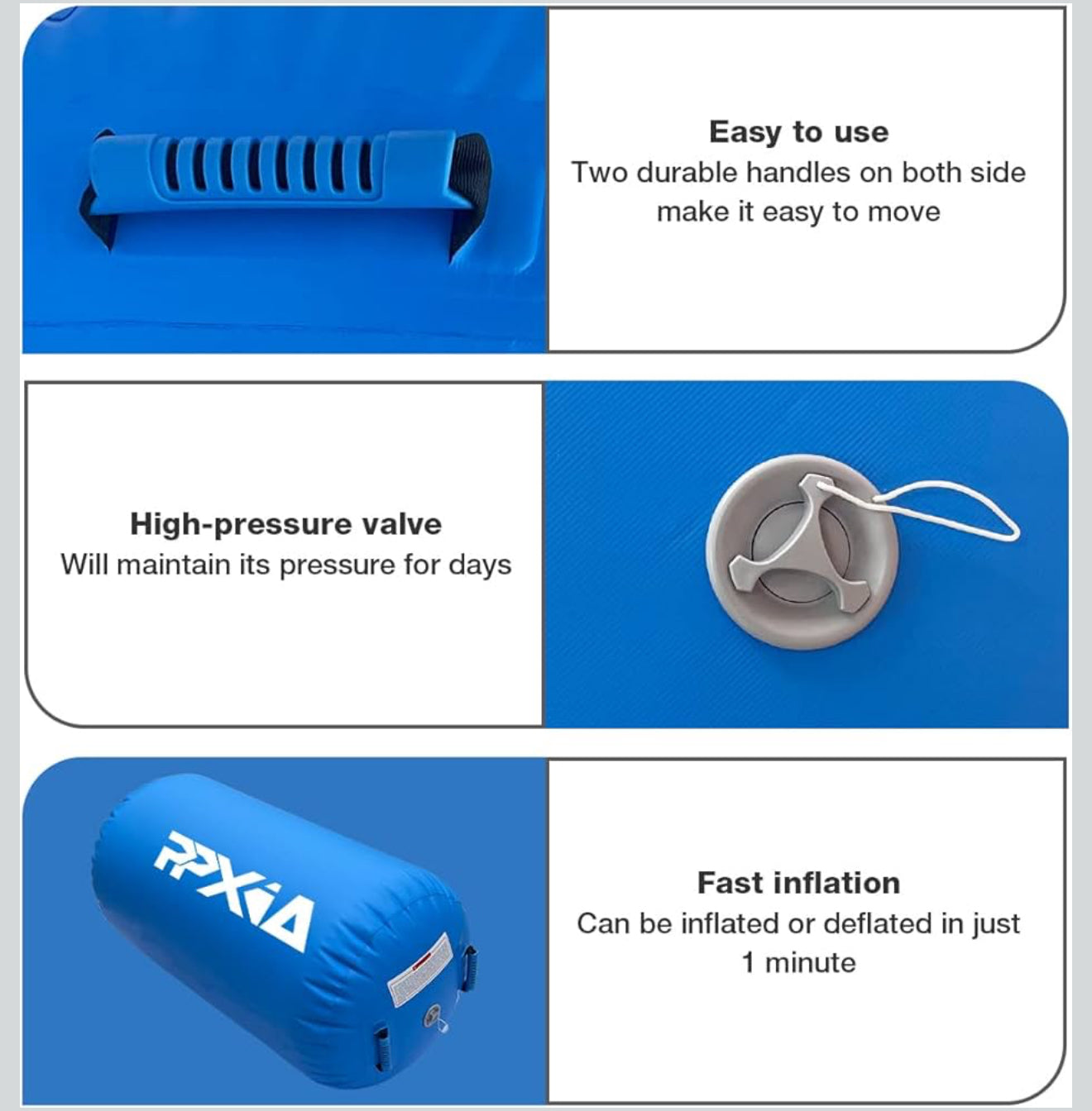 Aufblasbarer Gymnastik Air Roller Set – 100×60 cm – Inklusive 600 W Elektropumpe & Ventilschlüssel – Air Barrel Yoga Tumbling Matte