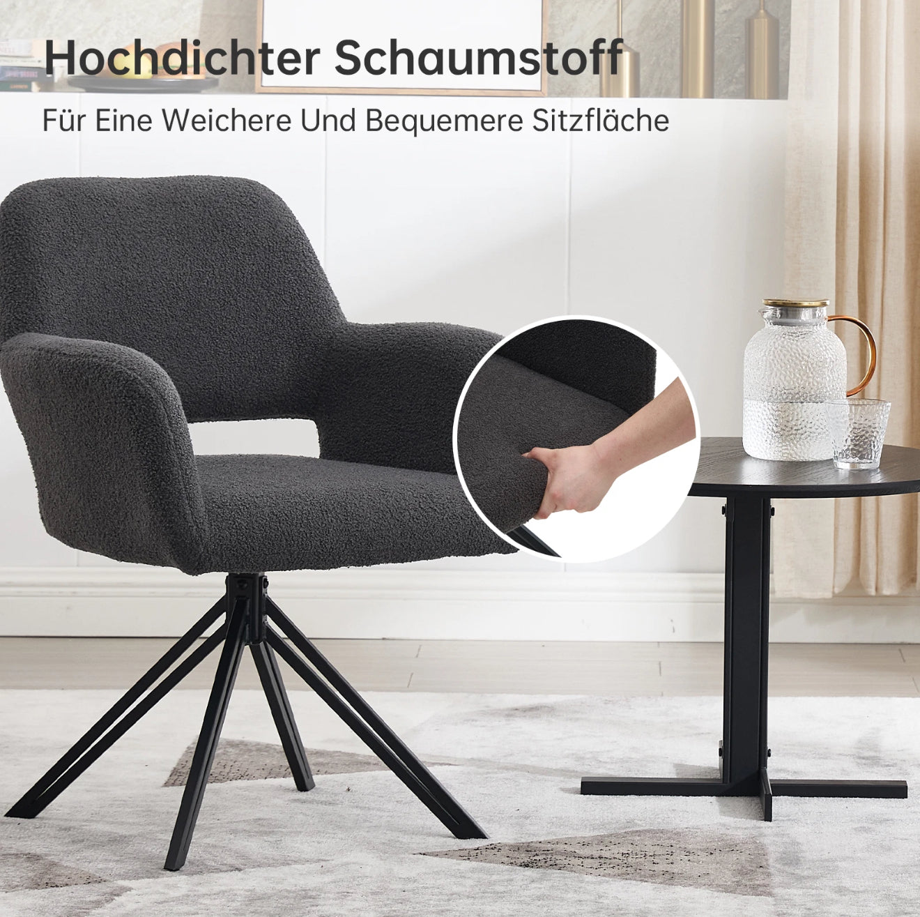 2er Set Drehbare Esszimmerstühle aus Teddy-/Bouclé-Stoff – 180° Selbstrückstellung, Komfort & Stil – Schwarz oder Weiß – Kostenloser Versand